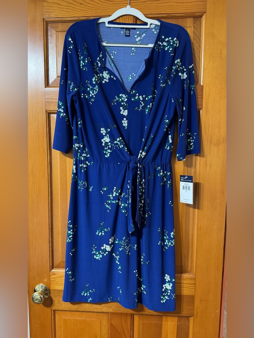 Chaps Navy Floral Tie-Front Midi Dress